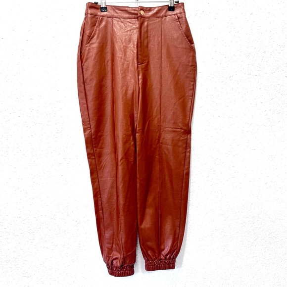 Nasty Gal faux leather Rust Joggers 2 - Picture 1 of 6